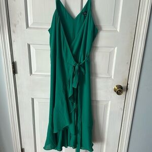 Lulu’s green wrap ruffle dress manhattan